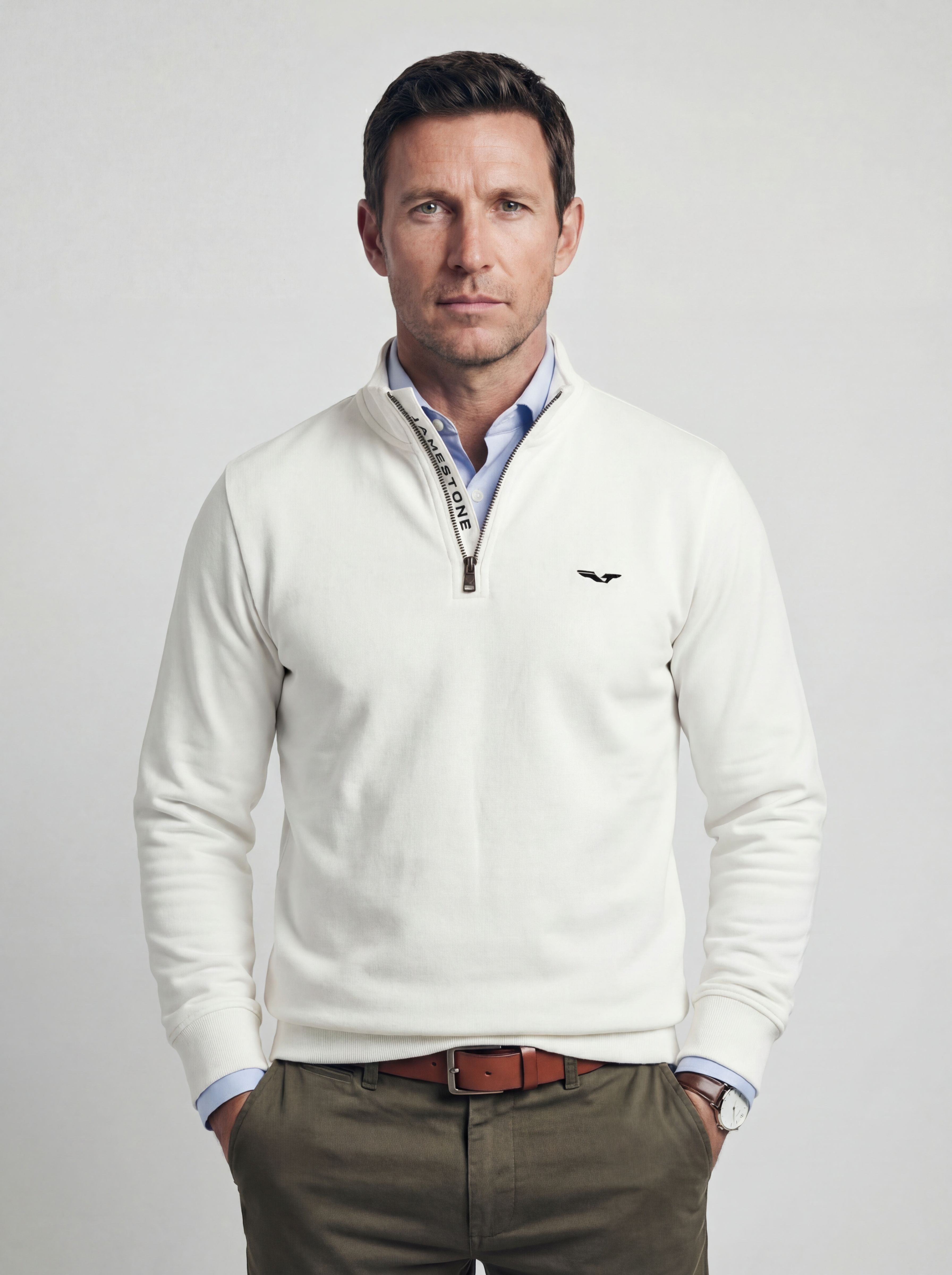 Pull demi-zip Jamestone – JS Ashford (100% coton piqué)