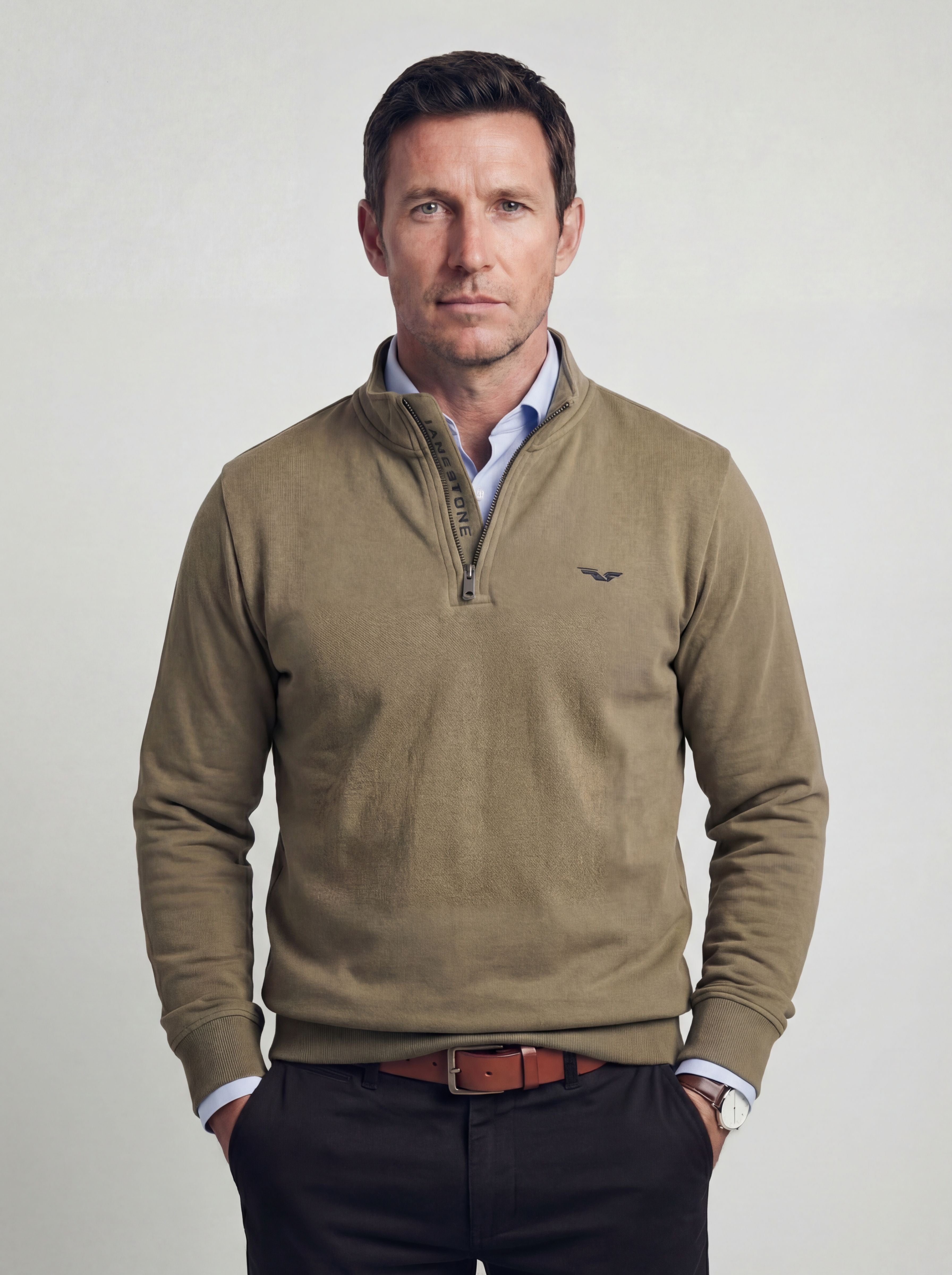 Pull demi-zip Jamestone – JS Ashford (100% coton piqué)