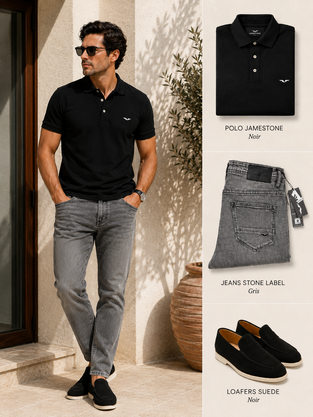 Ensemble - Polo Jamestone + Jeans Stone Label + Mocassins Daim (-15%)