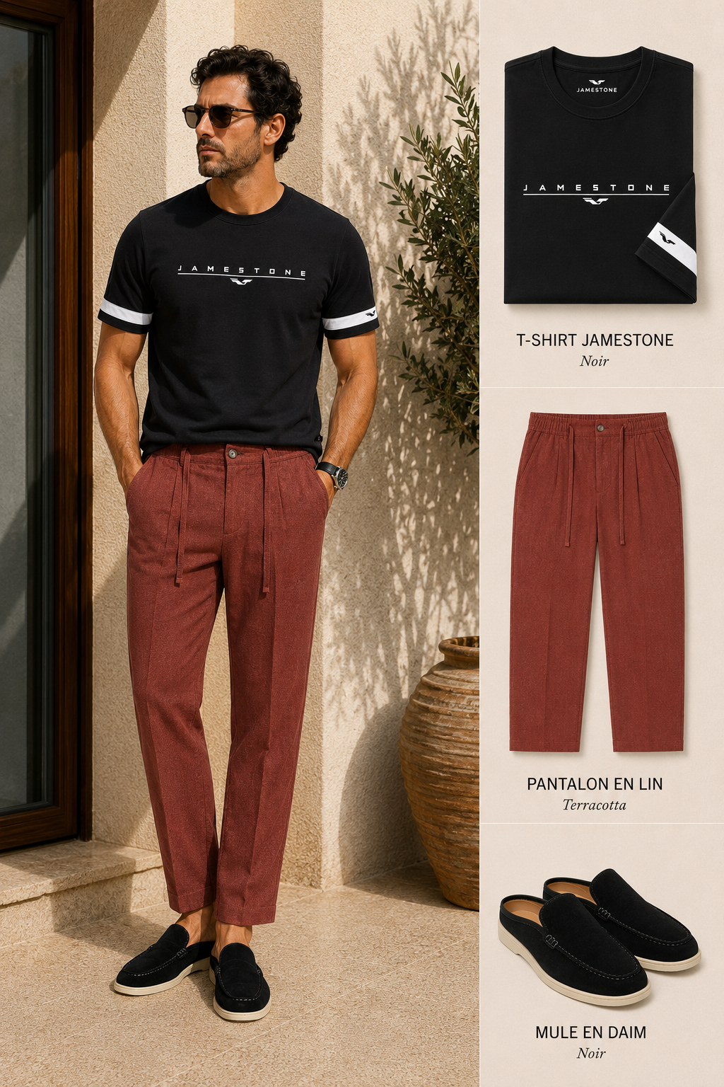 Ensemble - T-shirt JS Signature + Pantalon En Lin + Mule 100 % Daim (-15%)