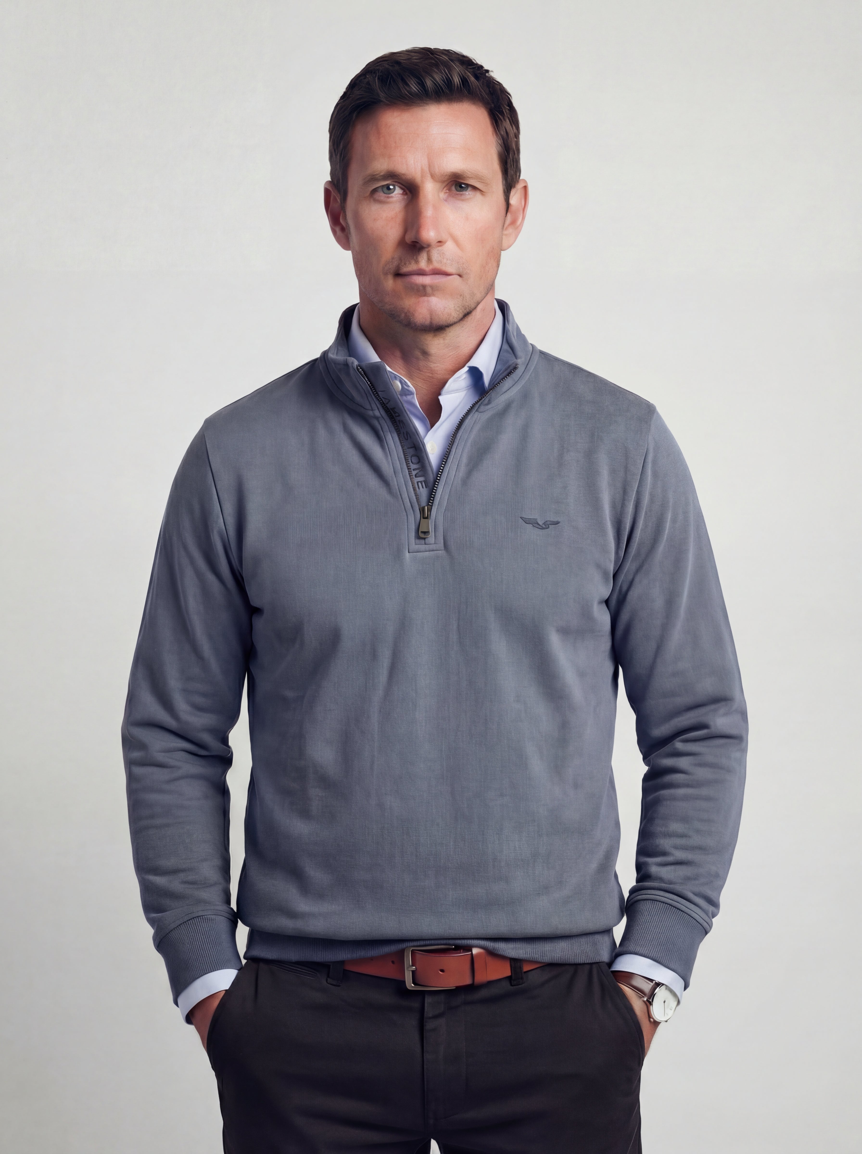 Pull demi-zip Jamestone – JS Ashford (100% coton piqué)