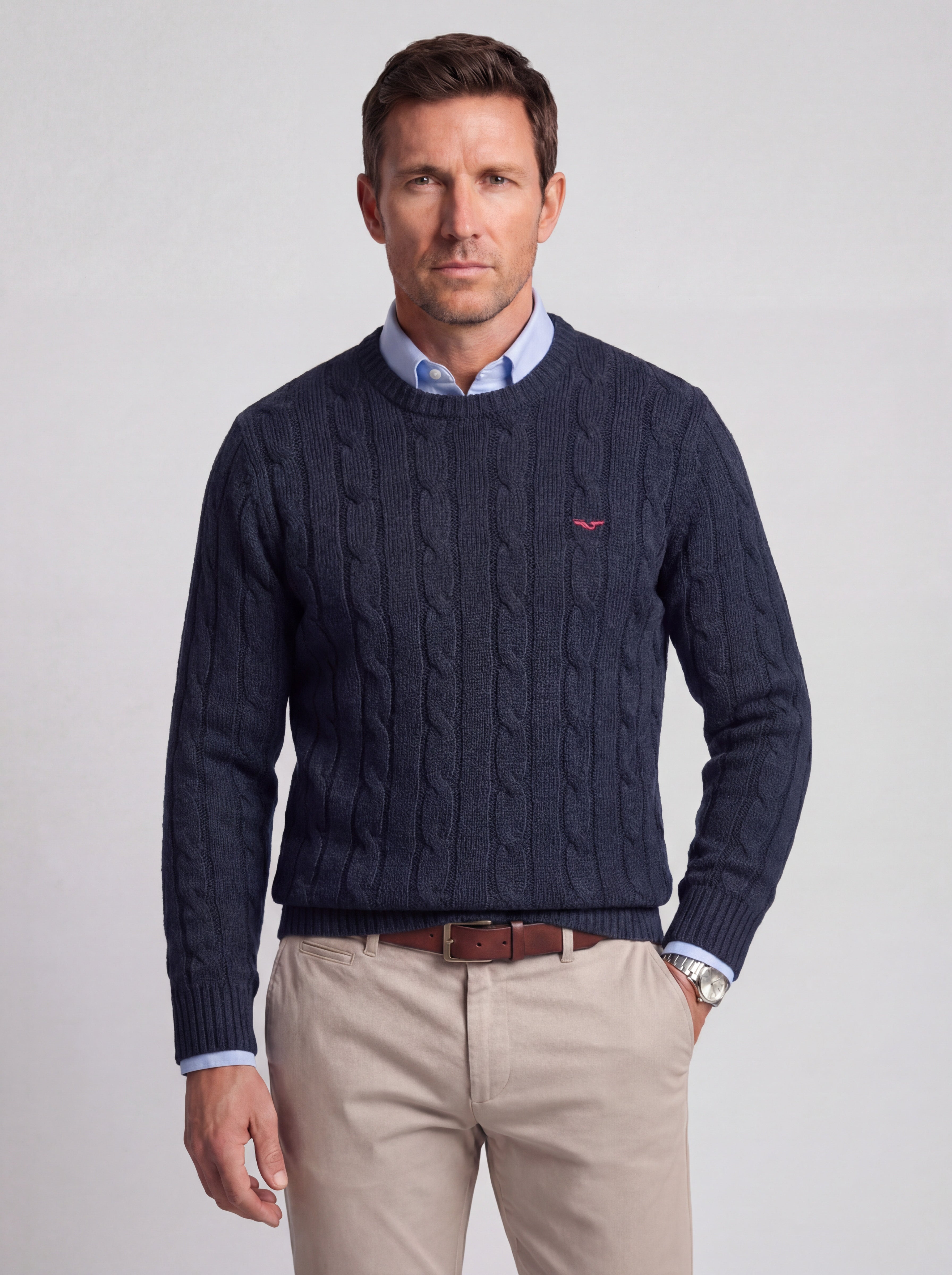 Tricot maille Torsadé 100% coton (Col rond) - JS Winchester