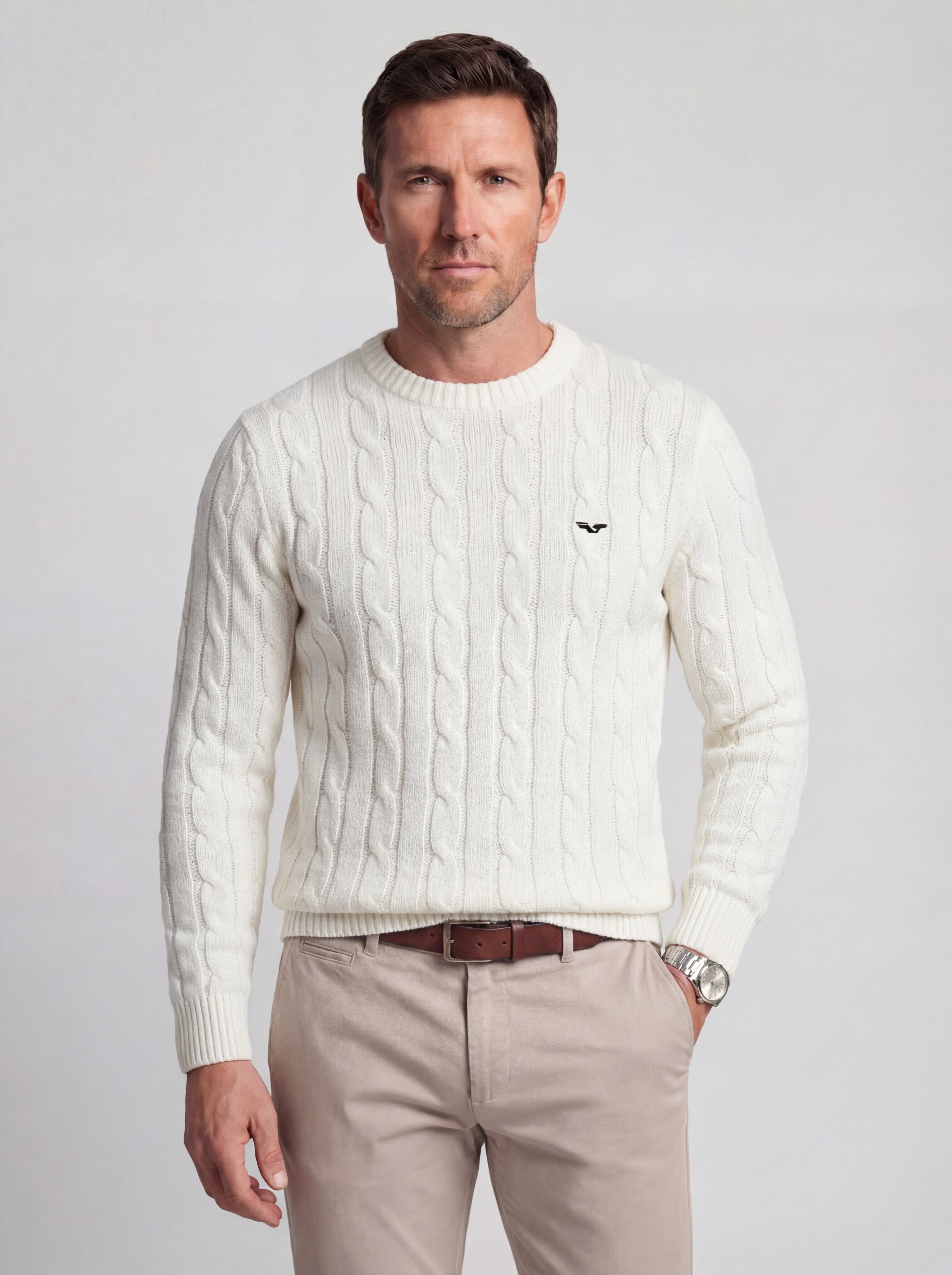 Tricot maille Torsadé 100% coton (Col rond) - JS Winchester