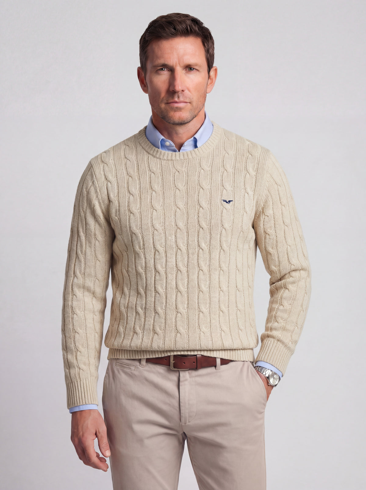 Tricot maille Torsadé 100% coton (Col rond) - JS Winchester