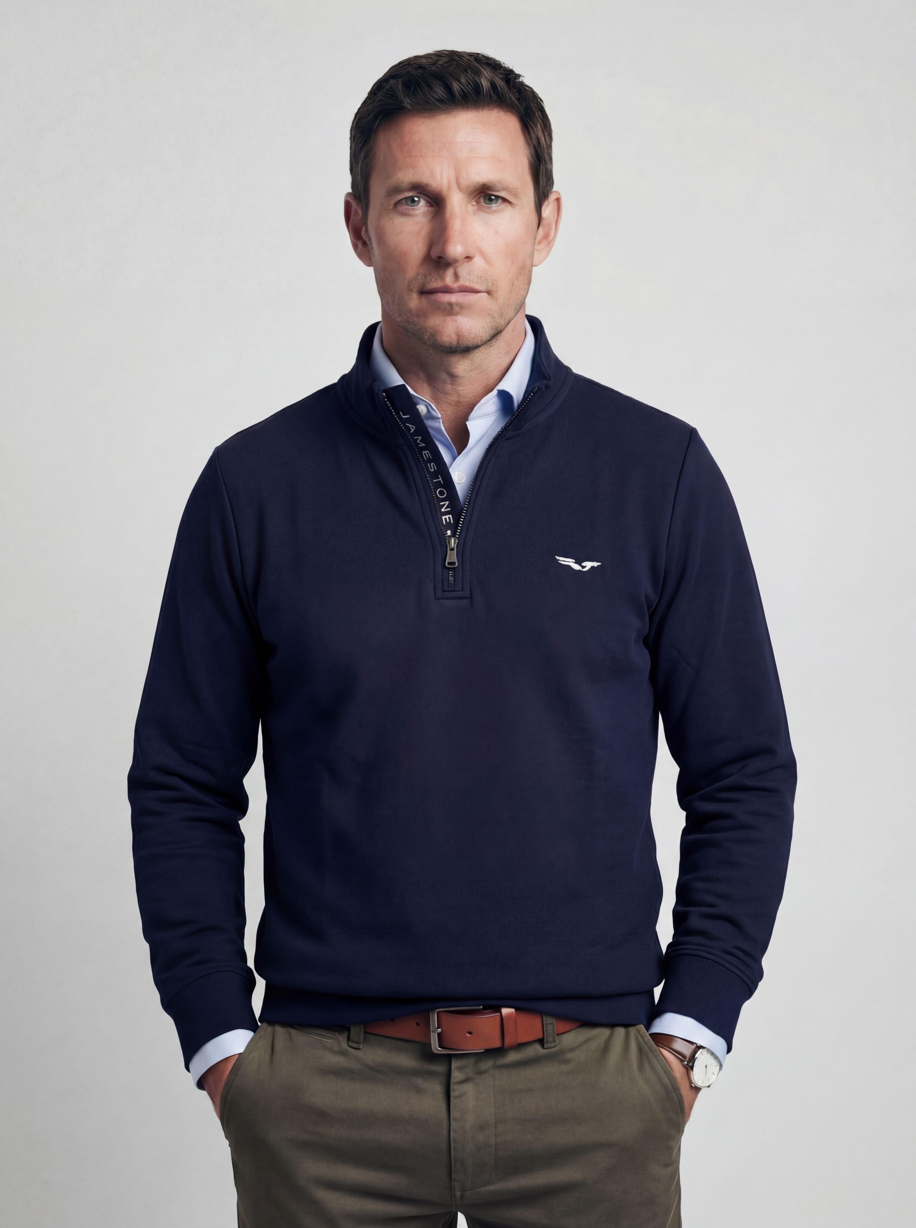 Pull demi-zip Jamestone – JS Ashford (100% coton piqué)