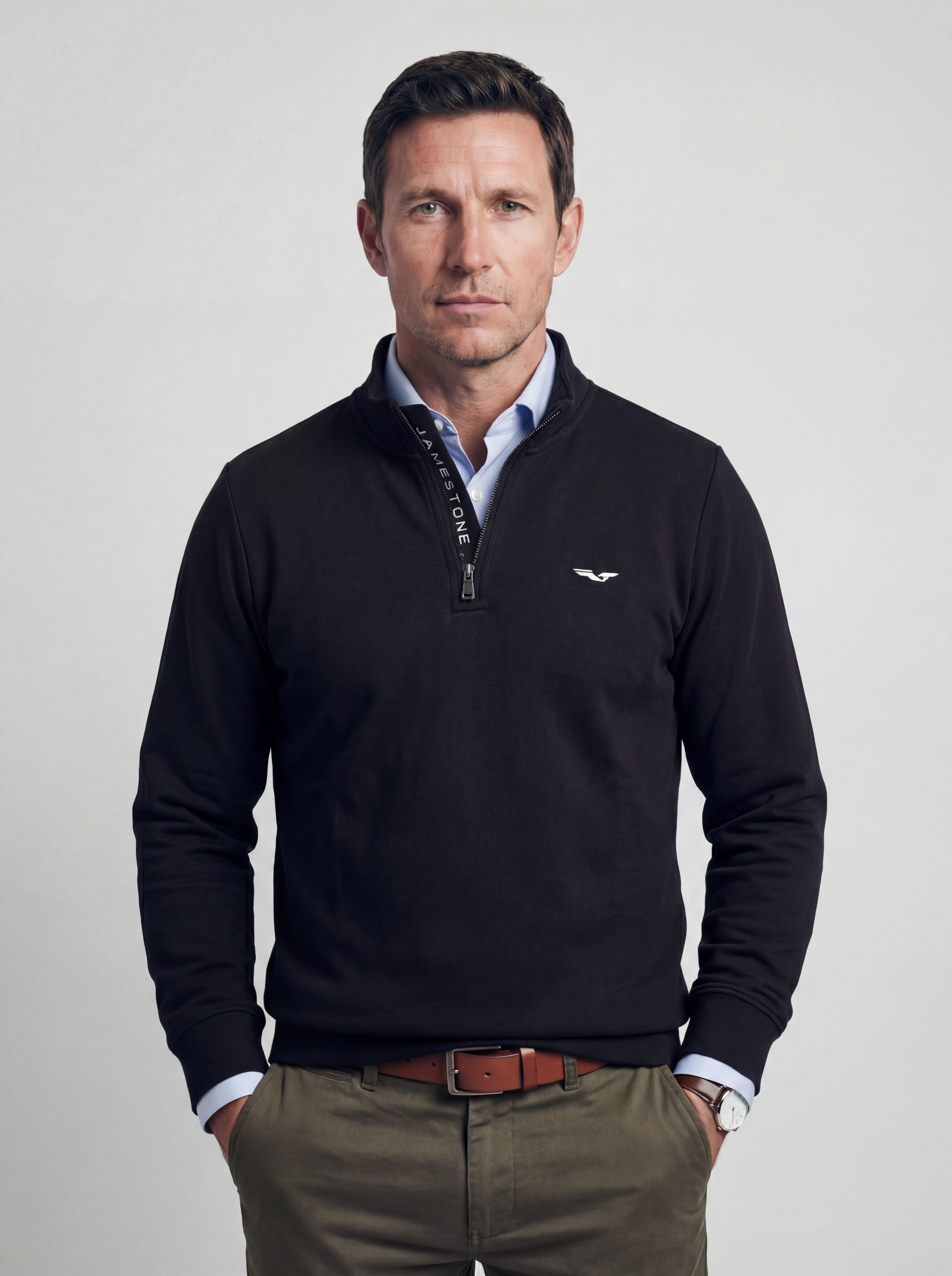 Pull demi-zip Jamestone – JS Ashford (100% coton piqué)
