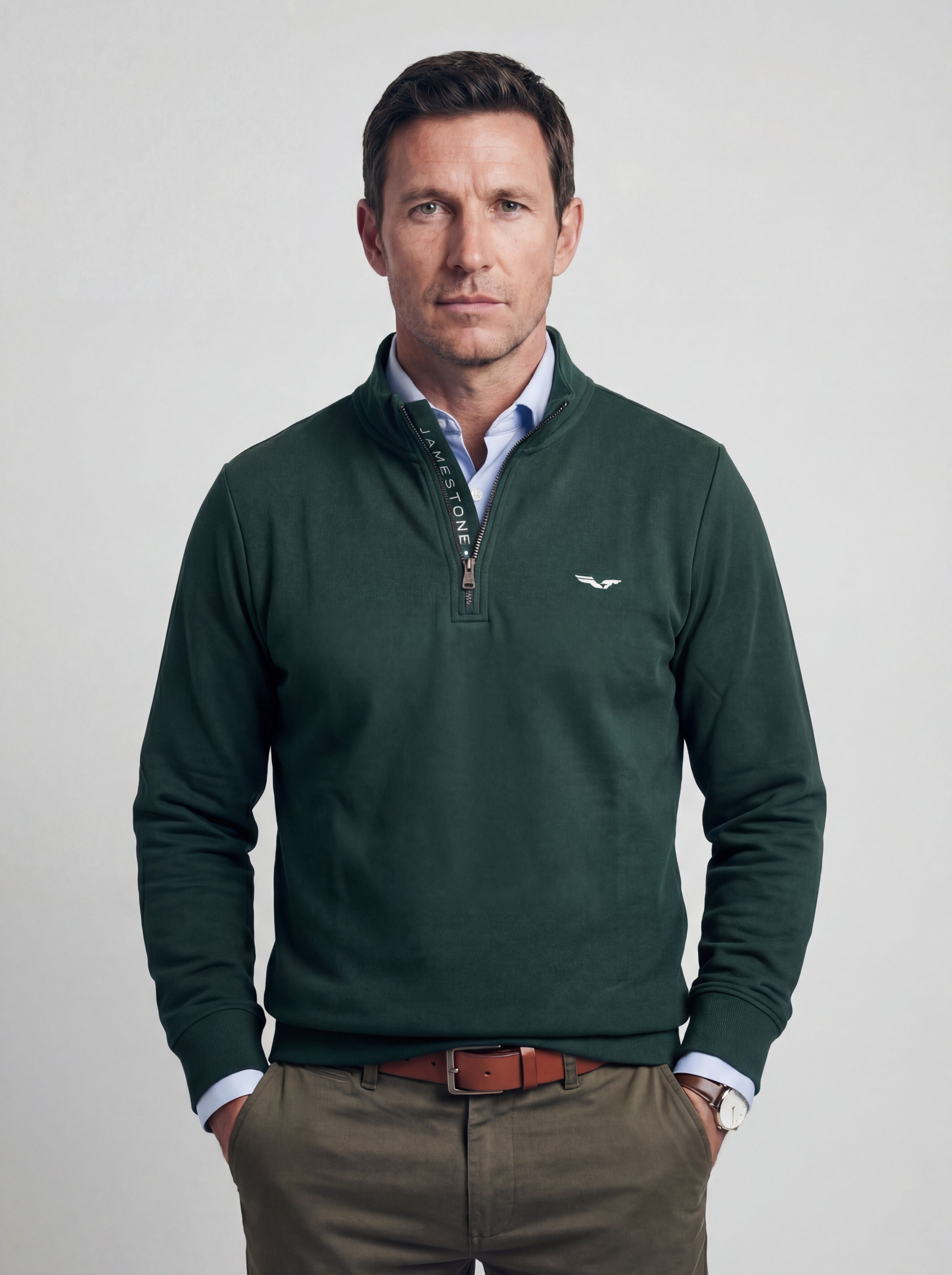 Pull demi-zip Jamestone – JS Ashford (100% coton piqué)