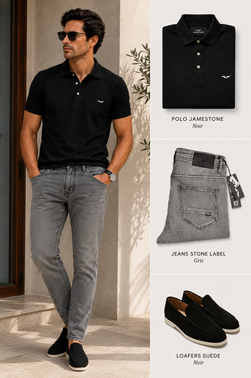 Ensemble - Polo Jamestone + Jeans Stone Label + Mocassins Daim (-15%)