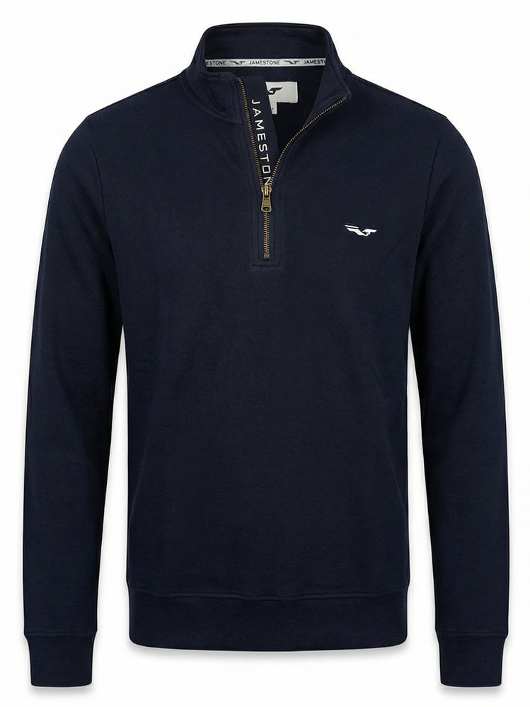 Pull demi-zip Jamestone – JS Ashford (100% coton piqué)