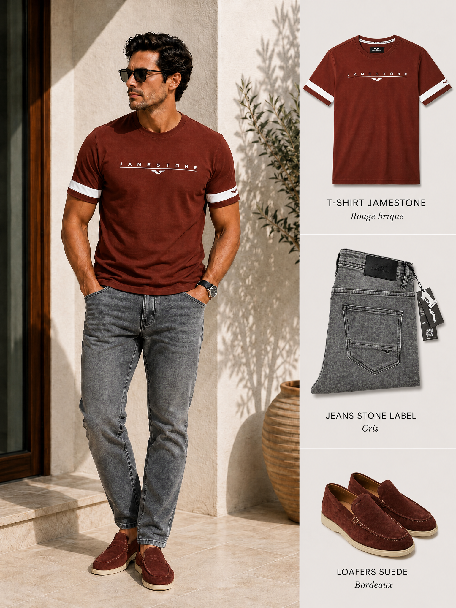 Ensemble - T-shirt JS Signature + Jeans Eagle Stone Gris + Mocassins 100% Daim (-15%)